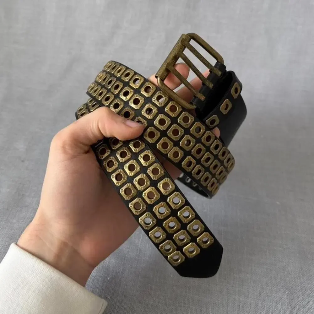 Studded metal belt with gold